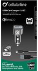 Cellularline USB Car Charger Kit QC, Quick Charge 3,0, Type-C kabel 1 m.